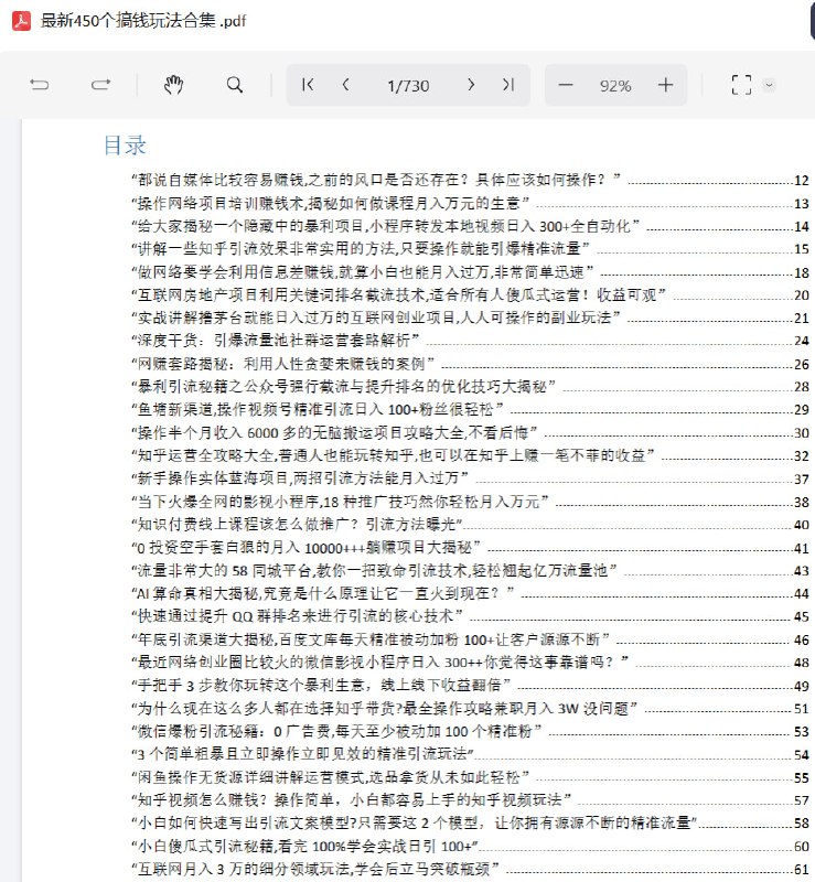 450个搞钱野路子项目解析，2025网络创业指南描述：全是干货！可以说相当全了，如果无法从中找到一个赚钱，那就是你的问题了