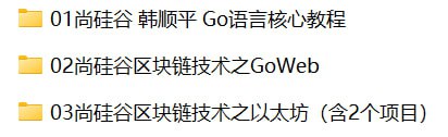 名称：尚硅谷-区块链全套教程(含Go语言核心编程、GoWeb开发 及 以太坊理论与实战)描述：《尚硅谷区块链全套教程》是一套覆盖区块链全栈技术的系统课程，包含Go语言核心编程、GoWeb开发、以太坊理论与实战三大模块