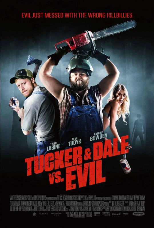 名称：双宝斗恶魔 Tucker & Dale vs. Evil (2010)描述：风和日丽的一天，杰克和艾丽（Katrina Bowden 饰）等8名大学生驱车来至莫里斯湖的森林度假