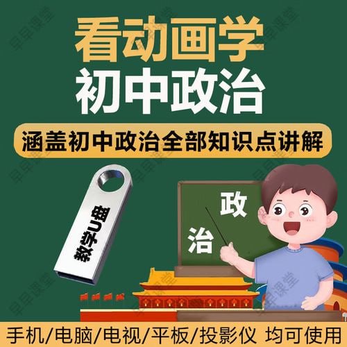 名称：看动画趣味学初中政治描述：《看动画趣味学初中政治》通过生动有趣的动画形式，将抽象的初中政治知识具象化，让学生在轻松愉快的氛围中掌握国家制度、公民权利与义务、法律基础等核心概念