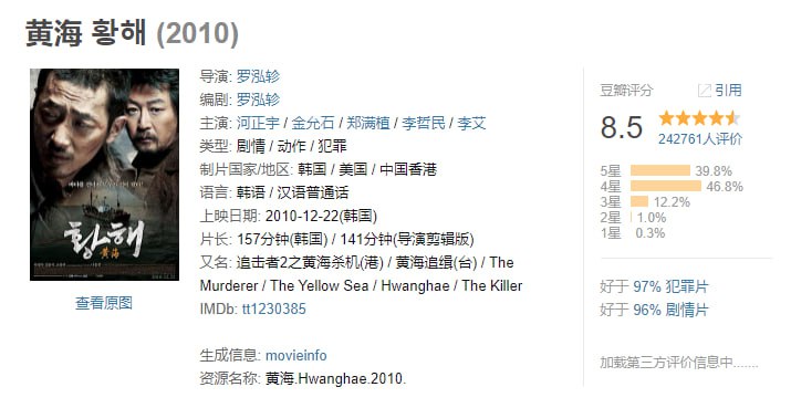 资源标题：《黄海》最新韩版蓝光REMUX 外挂中字 157分钟版本资源描述：韩国经典犯罪电影，河正宇夺影帝的代表作
