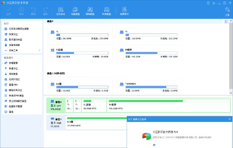 名称：分区助手技术员v10.8.2 电脑版 特别版描述：AOMEI分区助手：免费磁盘分区工具，分区魔术师替代者