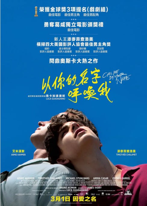 名称：[请以你的名字呼唤我][2017][中英双字[1080P蓝光][13.4G]描述：意大利少年艾利欧与美国学者奥利弗在夏天相遇，两人从相识到相知，逐渐产生爱情