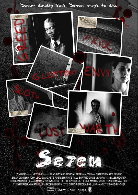 名称：七宗罪 Se7en (1995)描述：“暴食”、“贪婪”、“懒惰”、“嫉妒”、“骄傲”、“淫欲”、“愤怒”，这是天主教教义所指的人性七宗罪