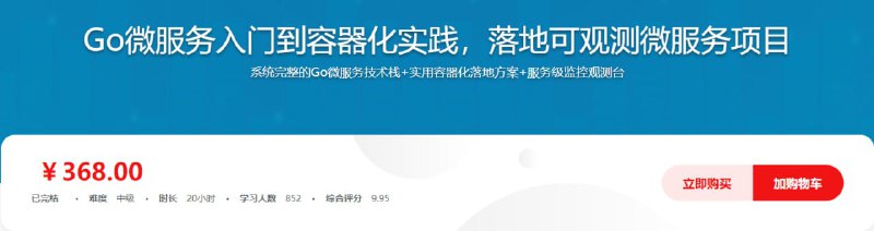 名称：Go微服务入门到容器化实践，落地可观测微服务项目 - 带源码课件描述：系统完整的Go微服务技术栈+实用容器化落地方案+服务级监控观测台链接：