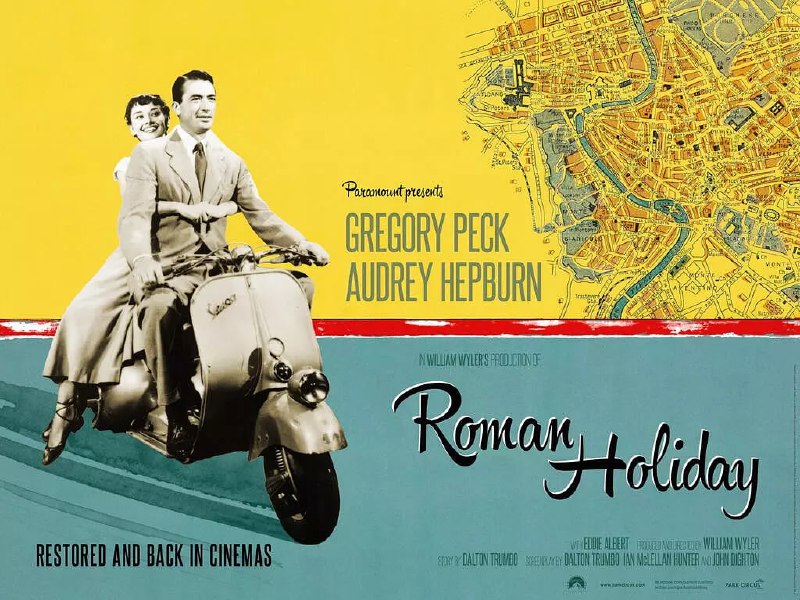 名称：罗马假日 Roman Holiday (1953)描述：欧洲某国的安妮公主(奥黛丽·赫本 Audrey Hepburn 饰)到访罗马，国务烦身，但她又厌倦繁文缛节