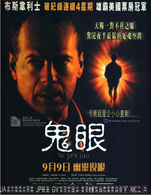 名称：[第六感][1999][国英双语+中文字幕][1080P蓝光][12.9G]描述：儿童心理学家麦克帮助能看见鬼魂的小男孩科尔，在治疗过程中，两人逐渐揭开隐藏的秘密，剧情反转令人震撼，探讨爱与救赎的主题