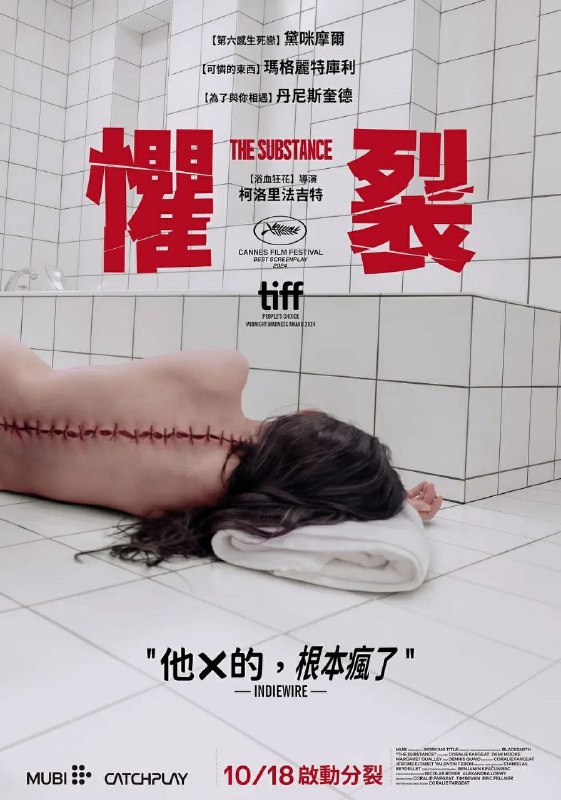 名称：某种物质 [剧情/恐怖][2024][4K][豆瓣7.5]描述：曾经红极一时的好莱坞巨星伊丽莎白（黛米·摩尔 Demi Moore 饰），无法面对自己老去的容颜，决定使用一种名为“完美物质”的黑市药物，透过注射药物的细胞复制物质，创造出更年轻、更好的另一个自己（玛格丽特·库里 Margaret Qualley 饰）
