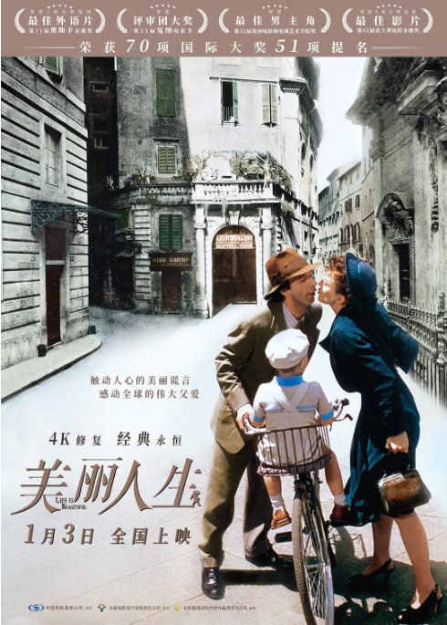 名称：[美丽人生 加长版][1997][中文字幕[1080P蓝光][10.4G]描述：犹太青年圭多在纳粹集中营中，为保护儿子，用幽默与乐观编造美丽谎言，将残酷的集中营生活伪装成一场游戏，展现伟大的父爱与对生命的热爱
