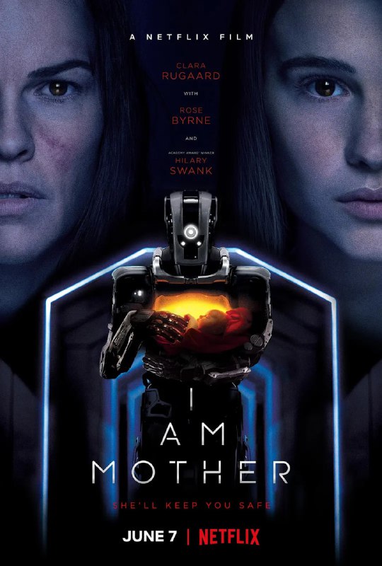 名称：吾乃母亲 I Am Mother (2019)描述：影片讲述一名少女在人类灭绝后，被一个用于构造生命让人类重现于地球、被称为“母亲”的机器人所创造，成为了新一代人类中的第一位，并且与“母亲”保持着独特的关系，然而一名受了伤的陌生人的到来使得这个关系受到动摇，让这名少女对于母亲告诉自己关于外面世界的一切以及母亲的意图产生了怀疑