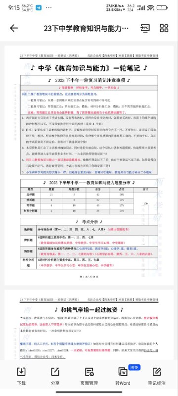 名称：23年下中学教资一轮复习笔记科目二描述：中学科目二一轮教资淘气学姐最新整理笔记