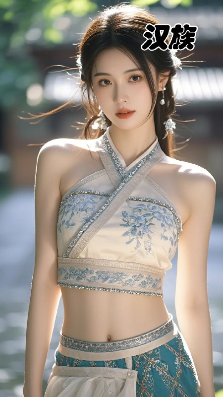 《傣族少女极品身材写真》傣族少女身着传统服饰，身姿曼妙曲线优雅，尽显东方女性柔美与神秘风情