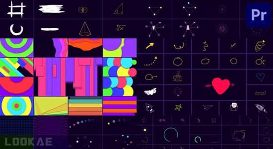 《PR模板100个动态图形元素动画 Shape Elements Pack 》100款动态图形元素，轻松拖拽即可应用，提升视频创意与专业感，让剪辑更高效