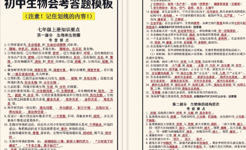 《初中生物14册高频会考点 答题模板    》初中生物会考高频考点精编，答题模板助力快速提分，高效备考必备用书