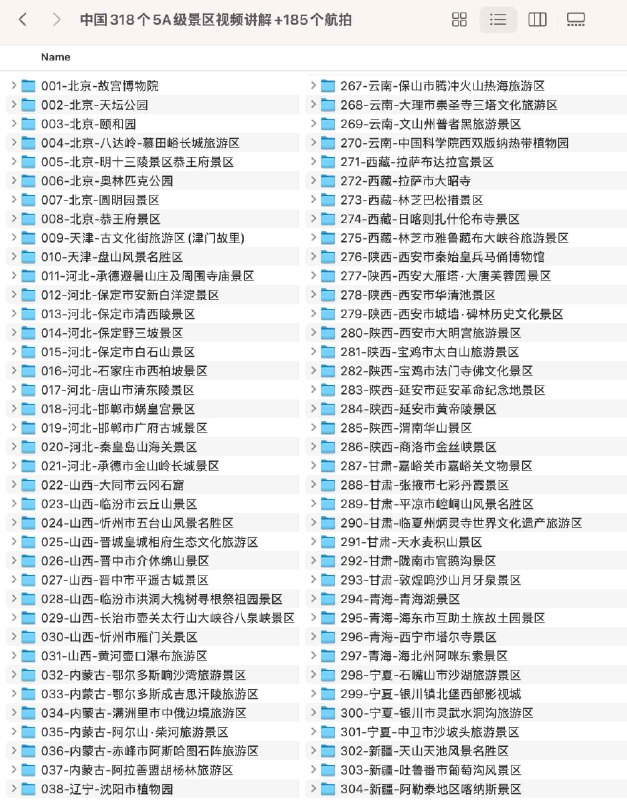《中国318个5A级景区视频讲解+185个航拍 》318个5A景区视频讲解与185个航拍镜头，全景展现中国自然与人文之美，沉浸式体验祖国大好河山