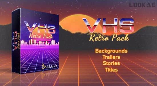 《AEPR模板复古老录像带背景文字标题动画VHS Retro Pack 》复古VHS录像带风格，故障特效与噪点纹理，完美重现80年代怀旧感，文字标题动画模板一键套用