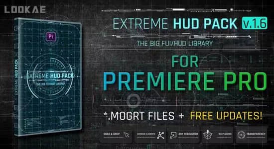 《PR模板-信息图形HUD界面元素动画包ExtremeHUDPack》包含2000多种动态元素，涵盖科技感HUD、全息界面和数据可视化，提升视频未来感和专业度