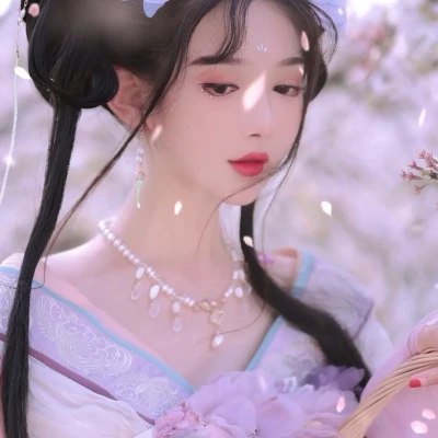 《美女樱花汉服仙子，微笑如春，气质超凡》汉服仙子优雅绽放，美女樱下嫣然一笑，尽显东方古典韵味与春日浪漫