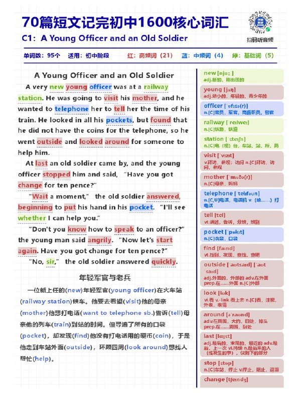 名称：《70篇短文搞定初中1600核心词汇 》亮点：精选70篇短文高效掌握初中1600核心词汇，轻松提升英语成绩标签：#初中英语 #核心词汇 #70篇短文搞定1600词 #英语学习 #备考资料更新日期：2025-06-23 01:06:23链接：
