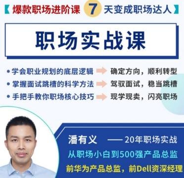 《前华为总监潘有义职场实战课- 教你上班的课》前华为总监亲授职场实战经验，助你掌握高效工作方法，提升职业竞争力，轻松应对职场挑战