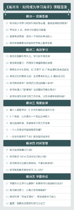 名称：《高冷冷-如何成为学习高手》亮点：高效学习法揭秘，助你快速掌握知识，提升学习效率，告别拖延与低效