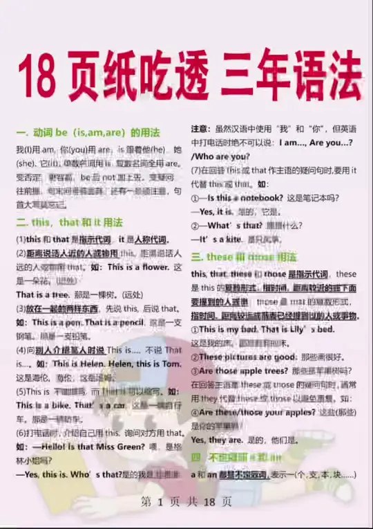 《18页纸吃透3年语法》3年语法精华浓缩18页，快速掌握核心知识点，轻松提升语法水平️ #语法速成 #18页纸吃透3年语法 #学习必备 2025-07-17 22:52:18🔗 